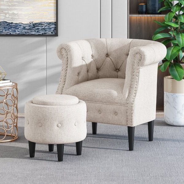 Featured Photo of Starks Tufted Fabric Chesterfield Chair And Ottoman Sets