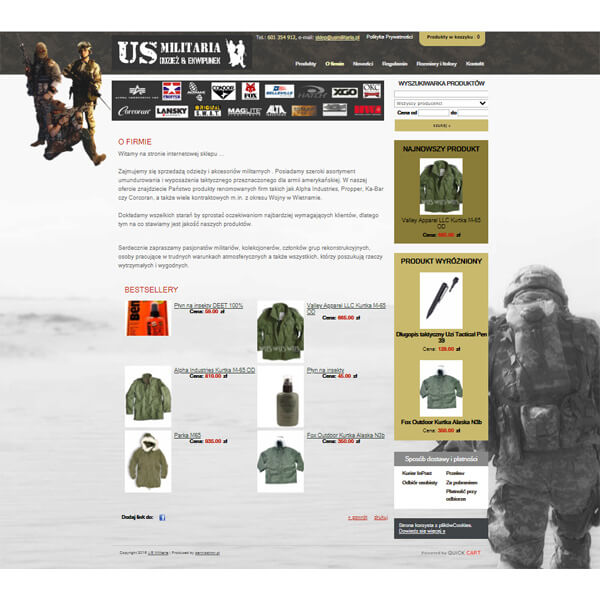 E-sklep wykonany dla US Militaria