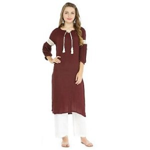 ShoppingMantraS.com sharing Best Offer on Pannkh Women Polyester Solid Straight Kurta - Maroon. checkout now and buy at best price in India.