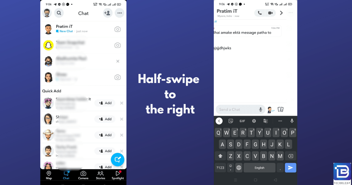 Half swipe on Snapchat to read messages 