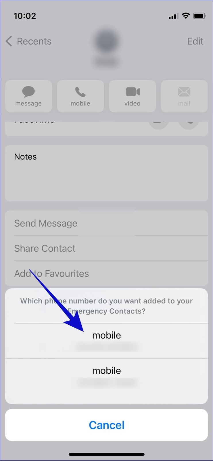 choose a number to add to emergency contacts