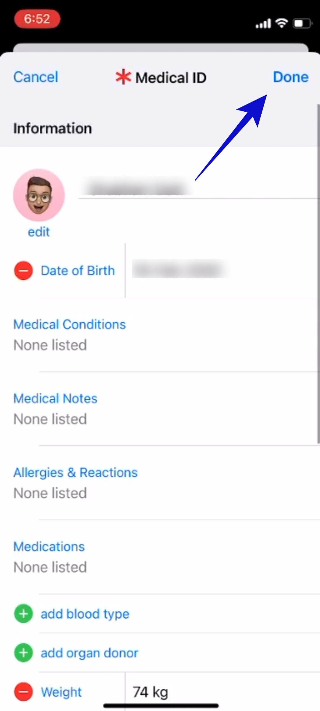 tap done once you add required medical information