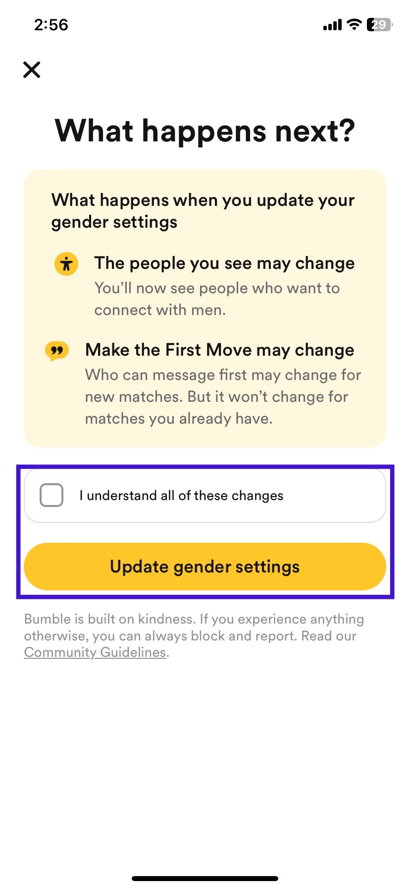 select update gender settings