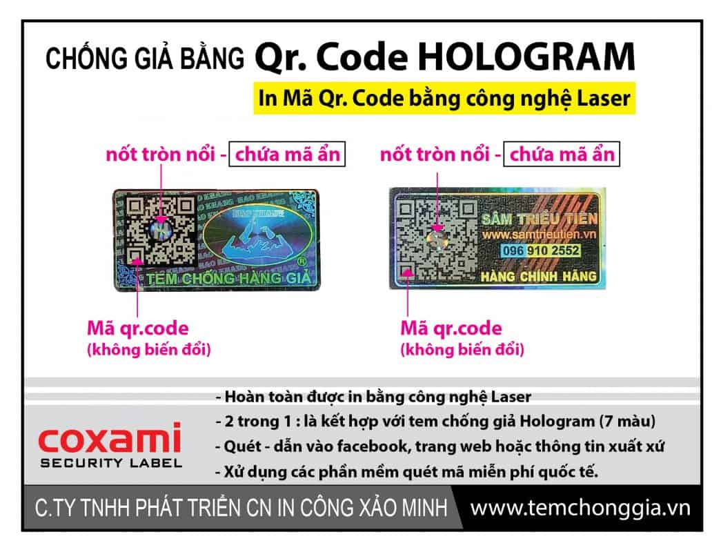 tem chống giả hologram tích hợp mã qrcode được sản xuất bởi Xưởng in tem chống giả Công Xảo Minh