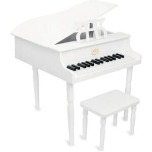 White grand piano and stool set