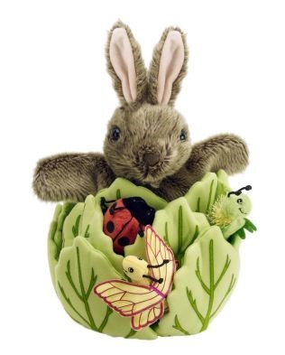 puppet play hide away rabbit in a lettuce puppet set by the puppet company
