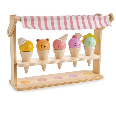 Wooden Shop Role Play tender leaf toys scoops and smles wooden ice cream set