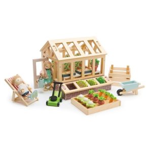 wooden toy greenhouse set by tender leaf toys