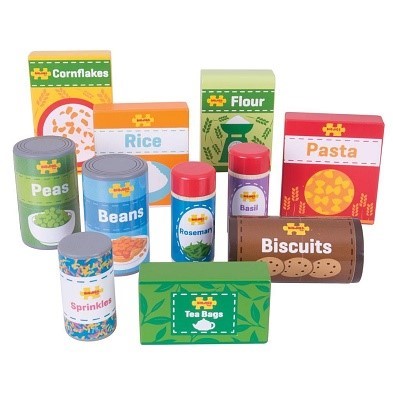 bigjigs cupboard groceries wooden play food set