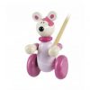 pink mouse push along wooden toy by orange tree toys
