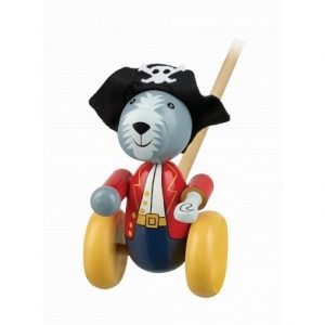 pirate dog push along wooden toy by orange tree toys