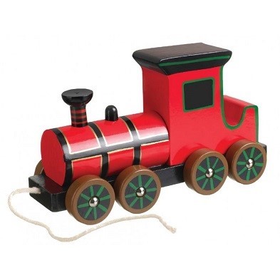 steam train pull along wooden toy by orange tree toys