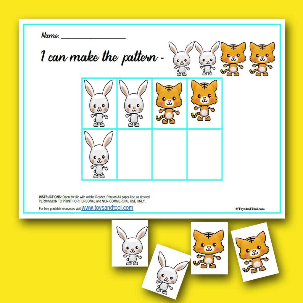 Pattern matching free printable for kids