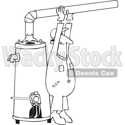 Clipart Outlined Man Installing A Hot Water Heater Royalty Free