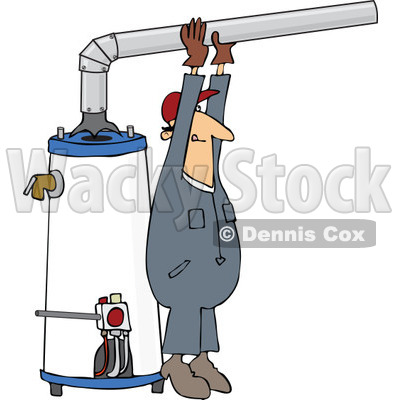 Clipart Man Installing A Hot Water Heater Royalty Free Vector