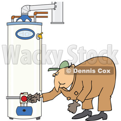 Clipart Of A White Worker Man Bending Over And Checking A Water