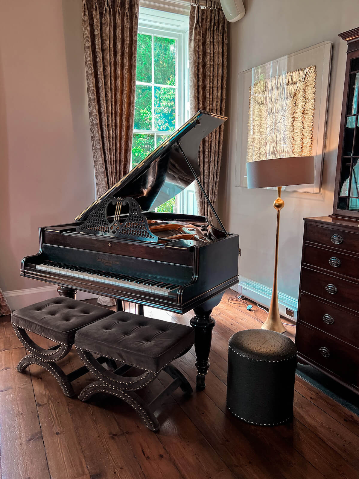 Living room piano at Charlton Hall