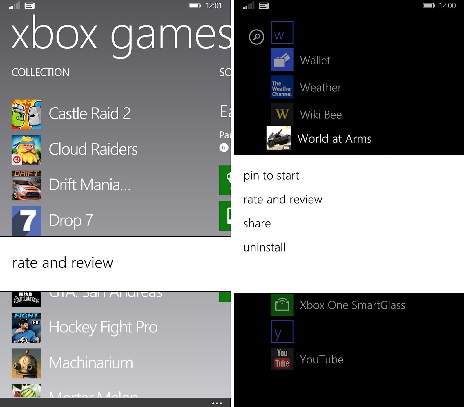 Windows Phone 8.1 uninstall game
