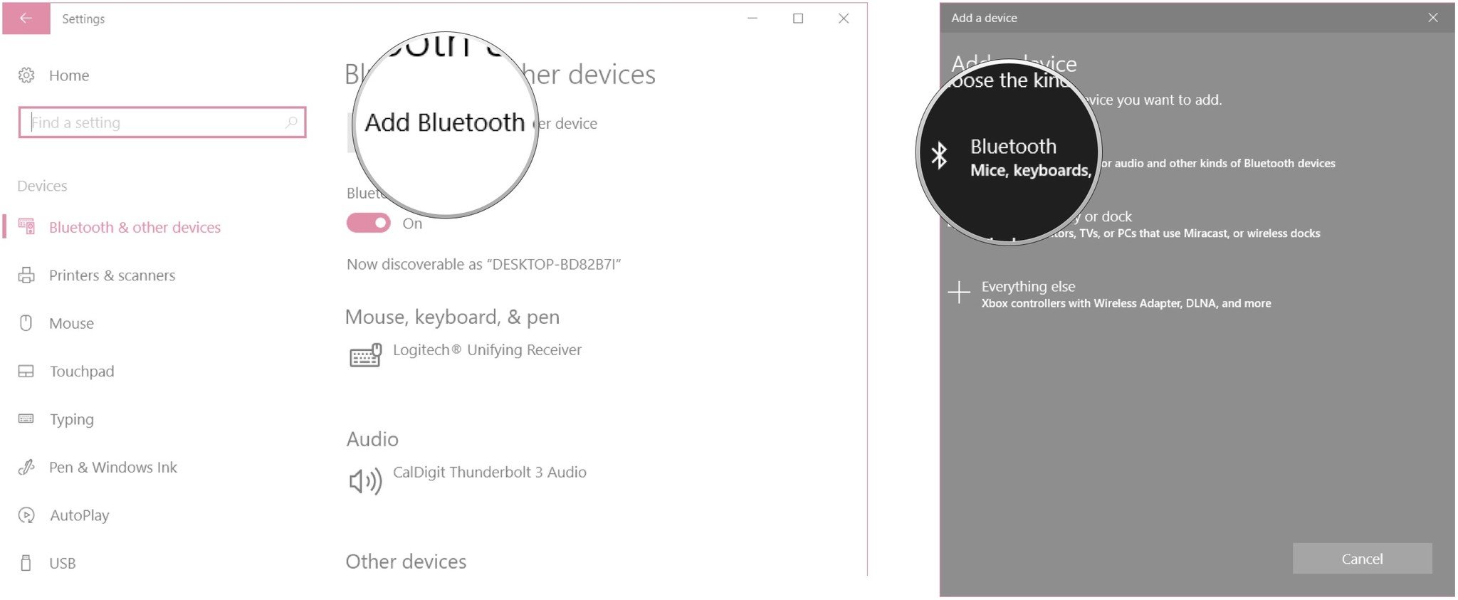 Click Add Bluetooth or other device. Click Bluetooth.