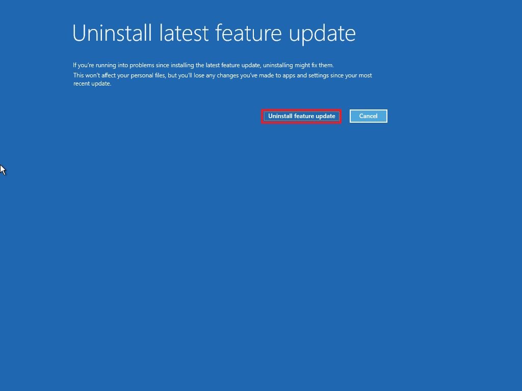 Uninstall feature update button
