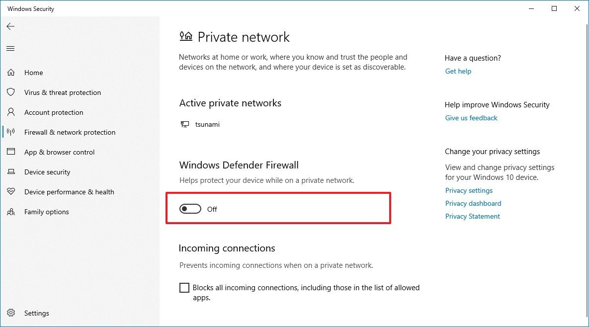  Windows Defender disable firewall option