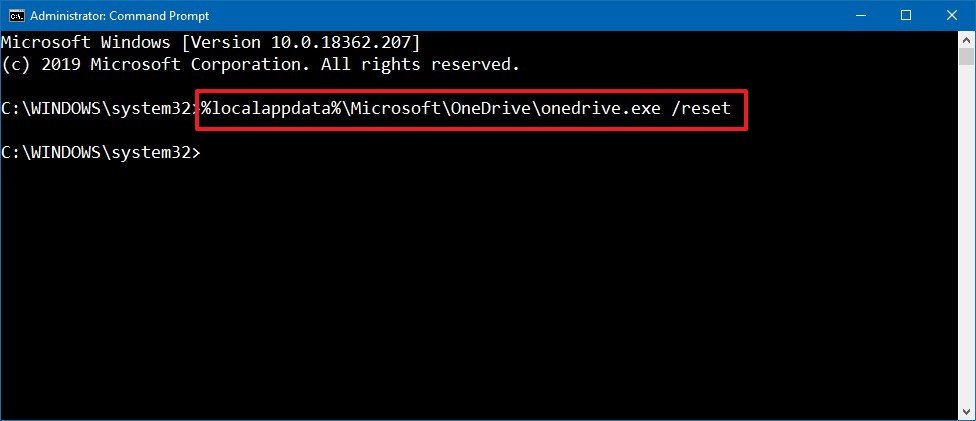 Command Prompt reset OneDrive 