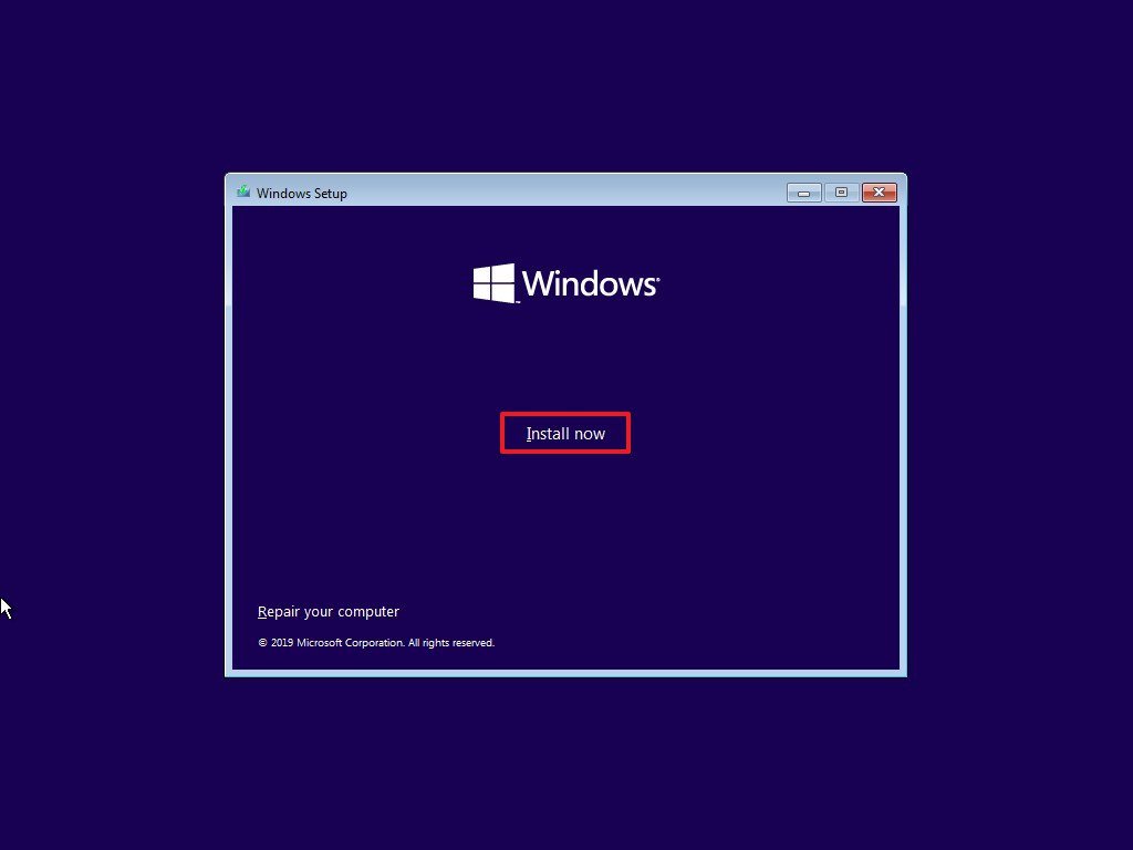 Windows 10 Setup install option