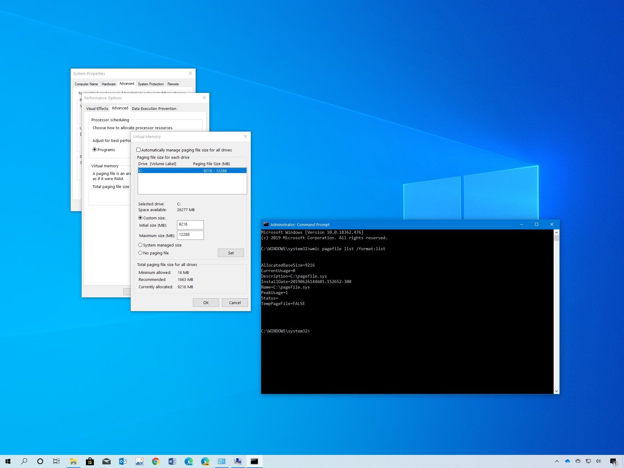 Windows 10 virtual memory settings
