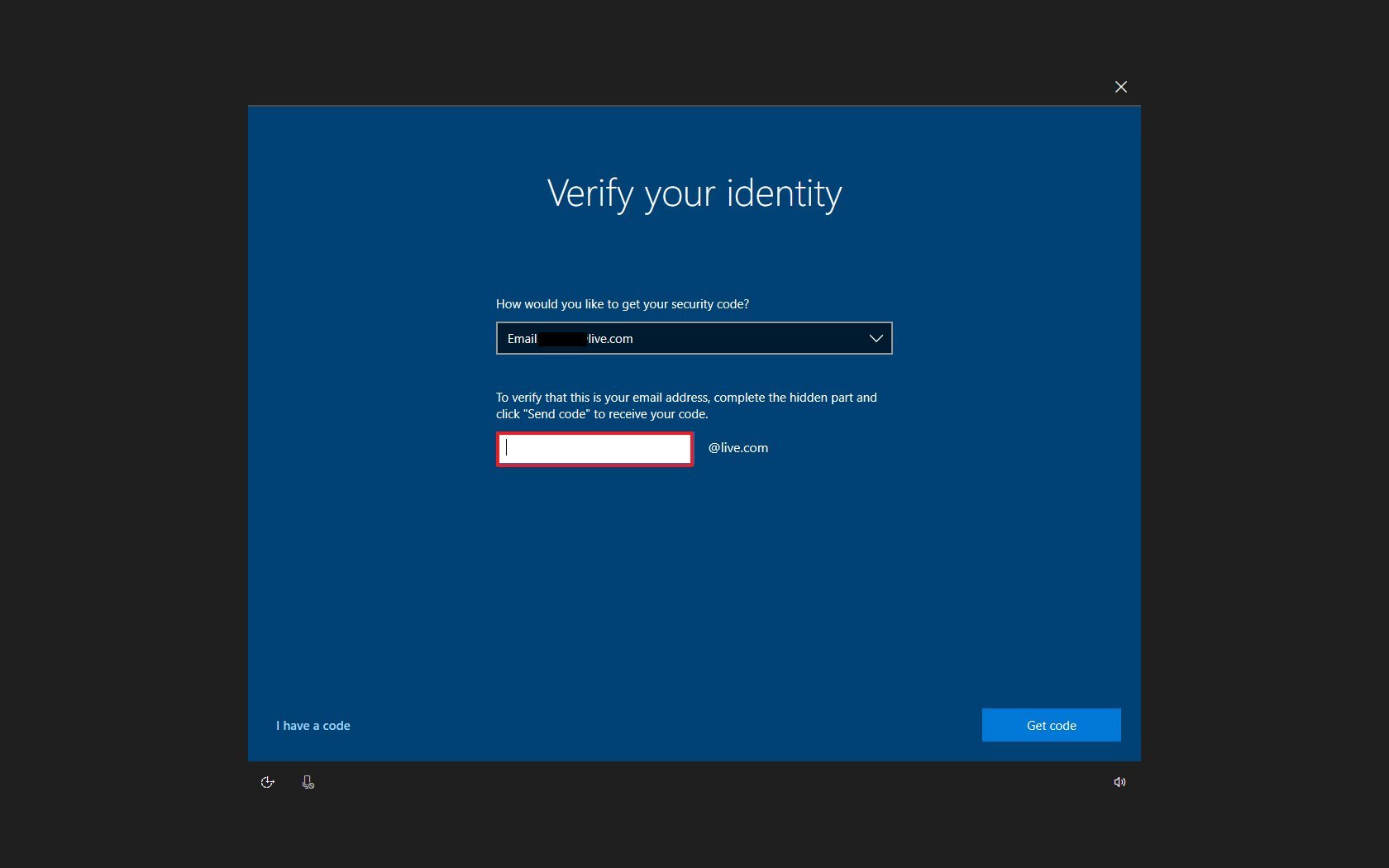 Verify Microsoft account option