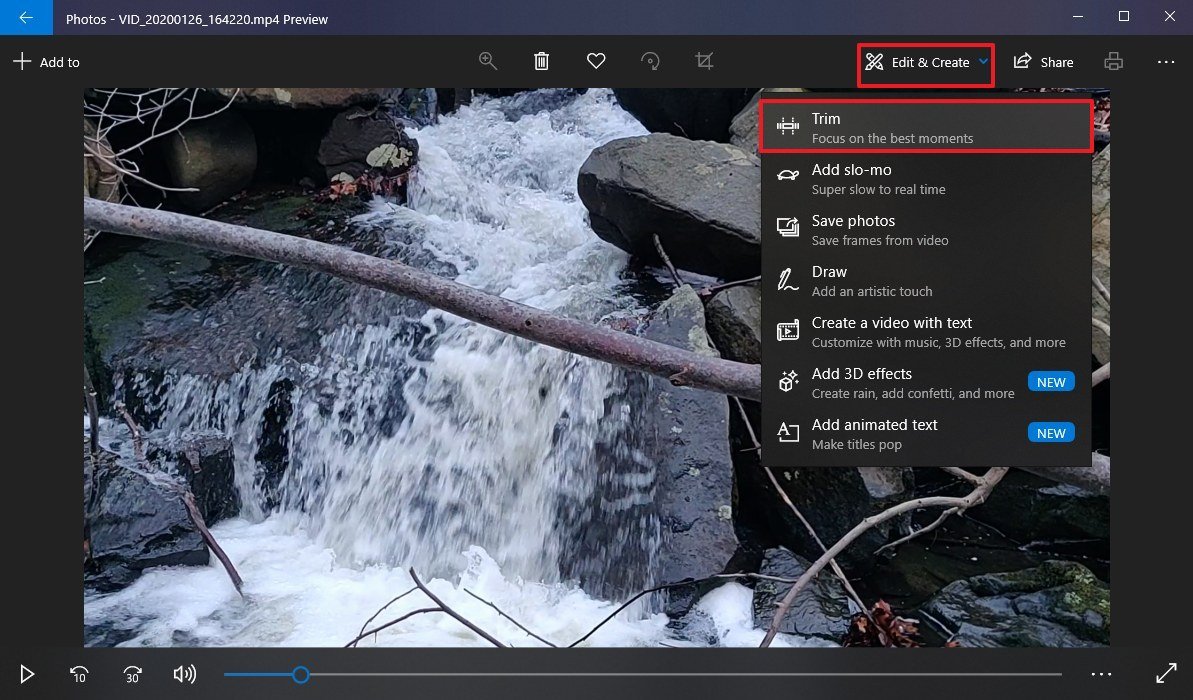 Video Trim Option in Photos on Windows