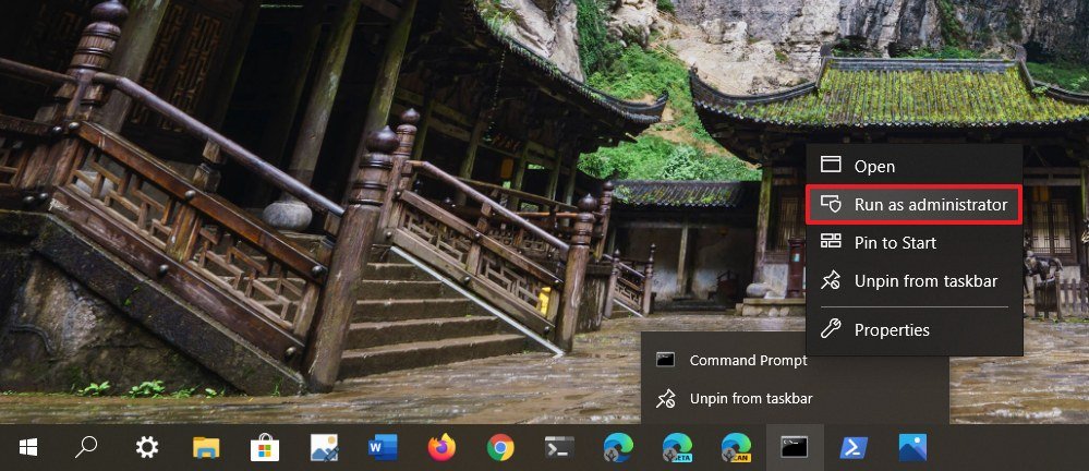 Windows 10 taskbar run as administrator option