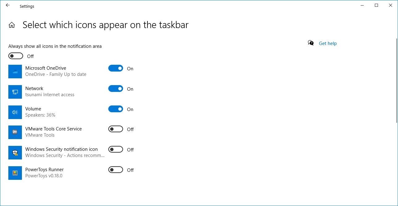 List of icons that can appear on taskbar
