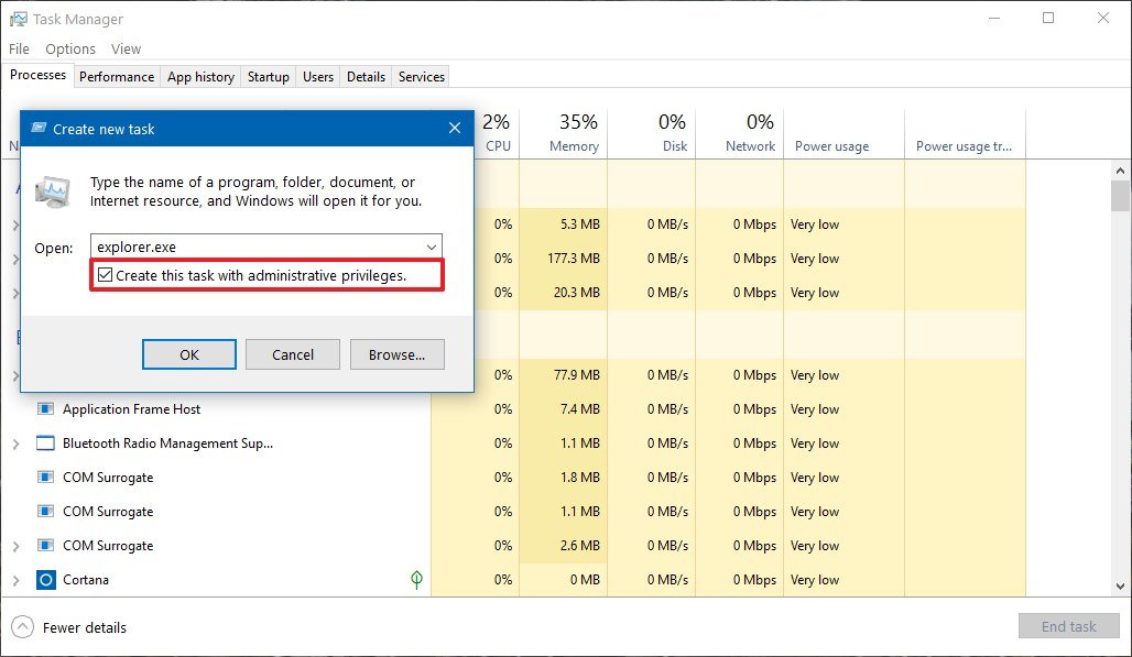 Task Manager run as administrator option