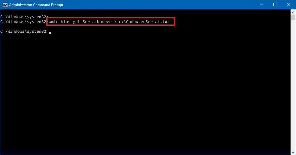 Export PC serial number using Command Prompt