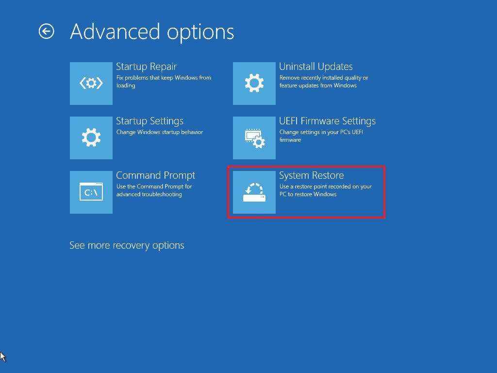 System Restore in Advanced startup