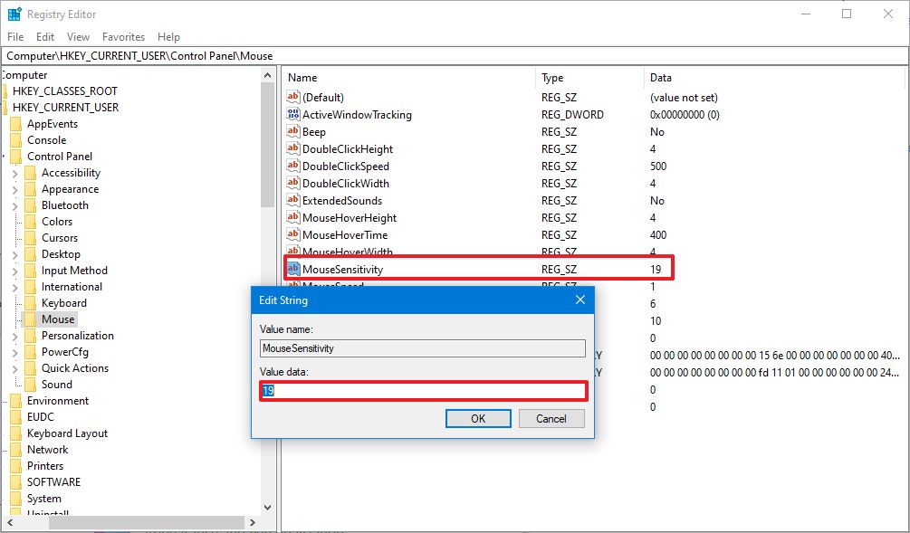 Change mouse speed with Registry
