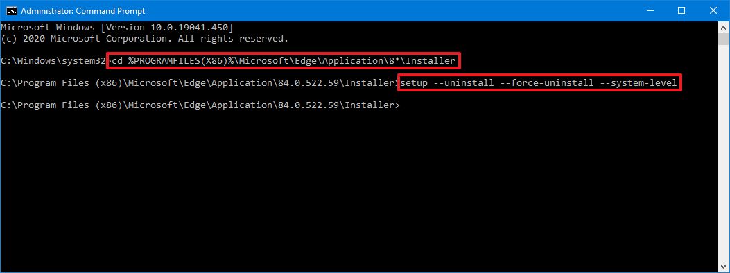Microsoft Edge uninstall via Command Prompt