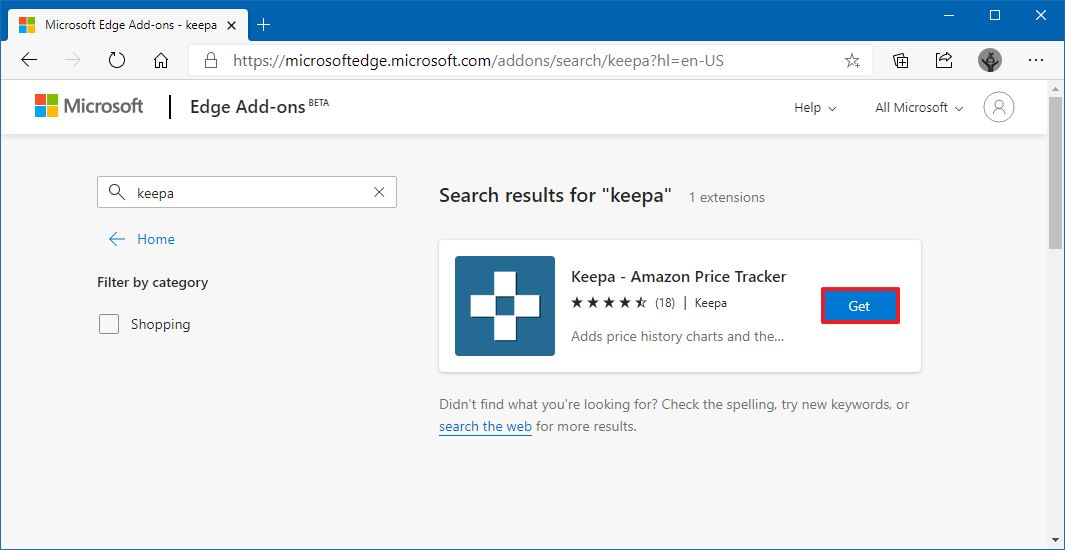 Microsoft Edge download Keepa extension