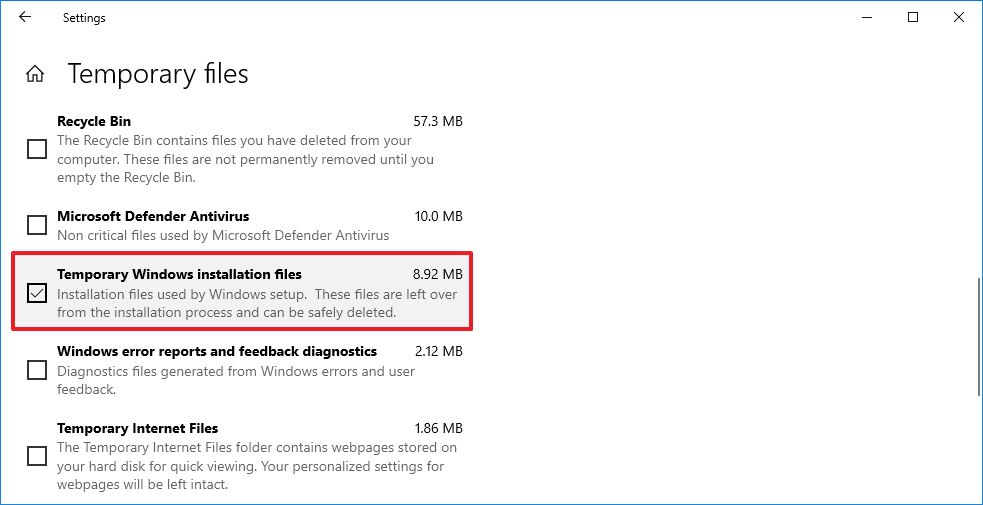 Windows 10 upgrade files remove option