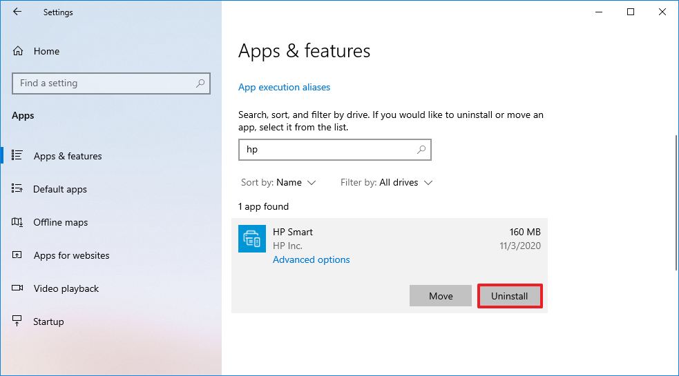 Uninstall incompatible app on Windows 10