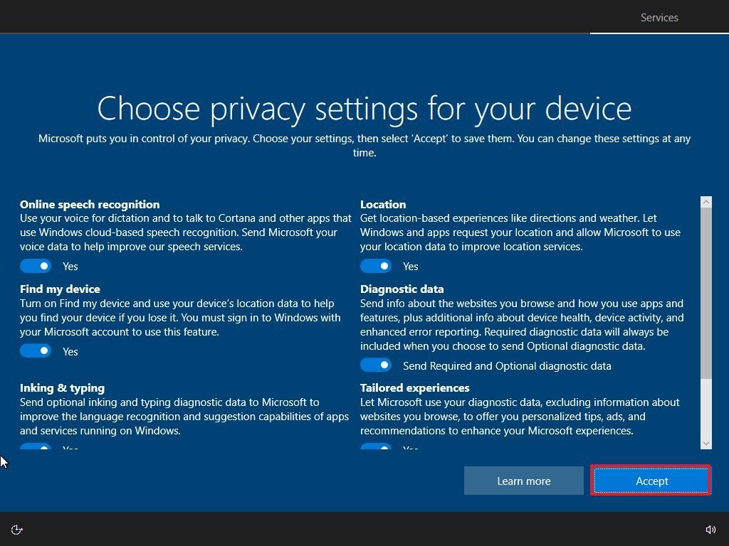 Windows 10 October 2020 Update Privacy Oobe