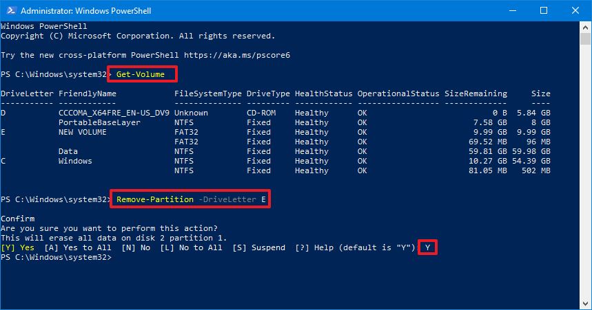 PowerShell remove partition 