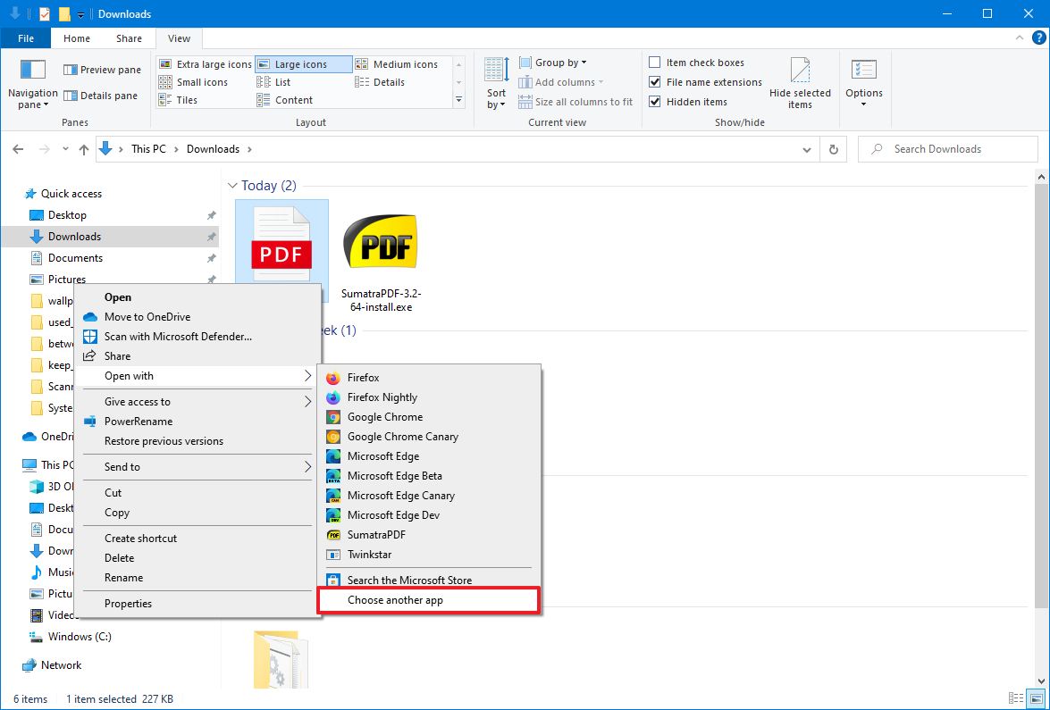 PDF file context menu