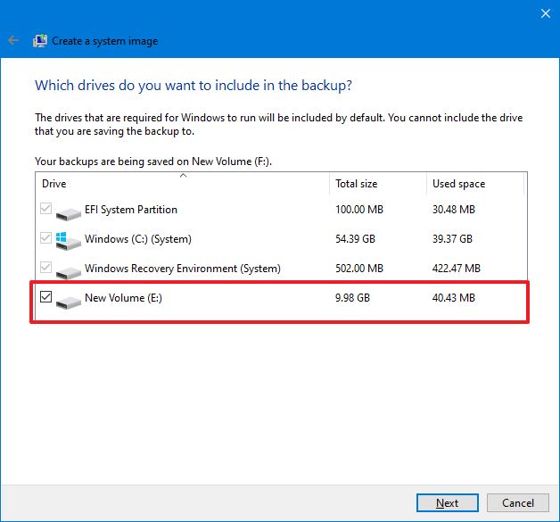 Select additional drivers to include in backup