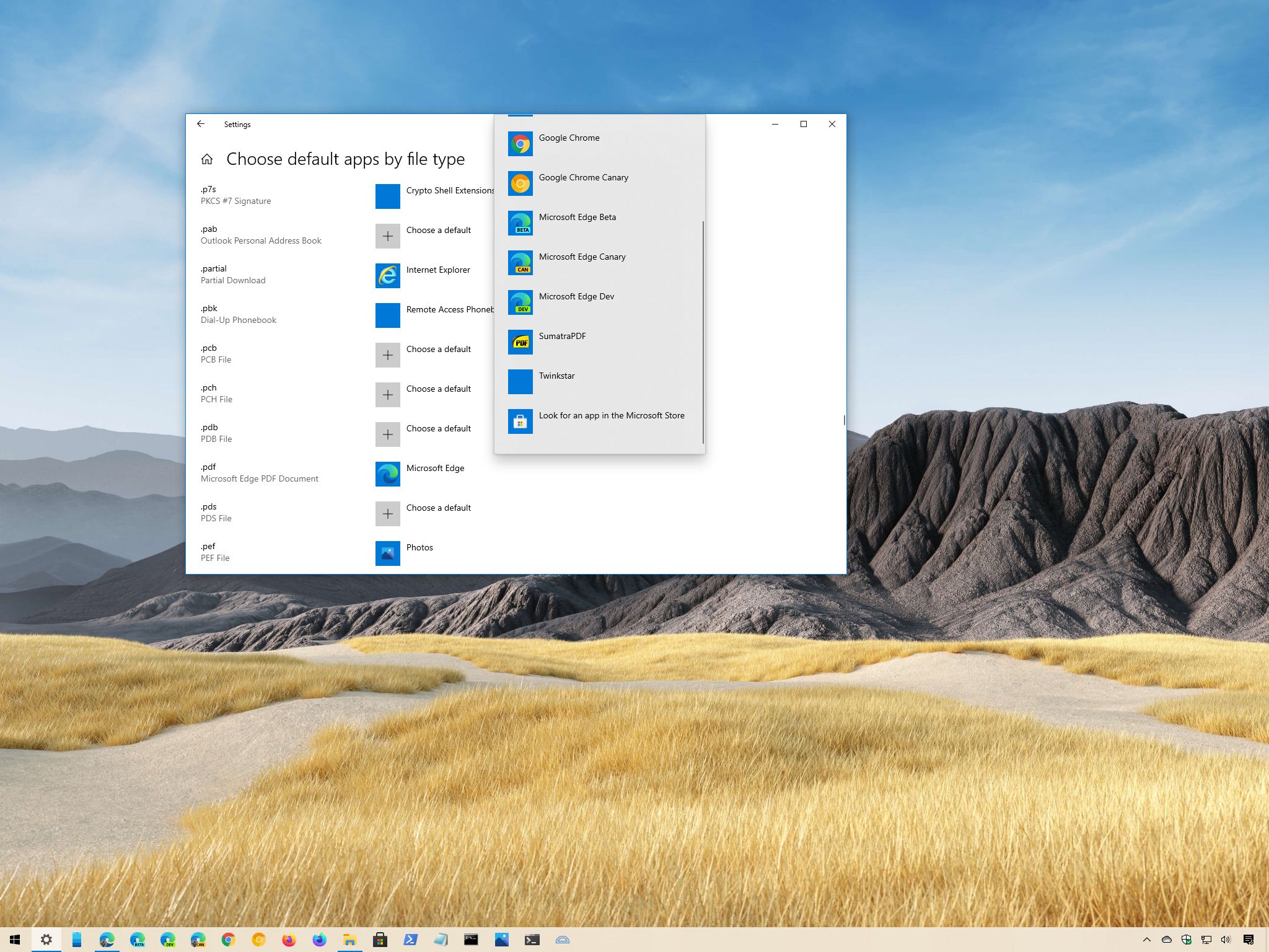 Windows 10 change PDF reader default setting