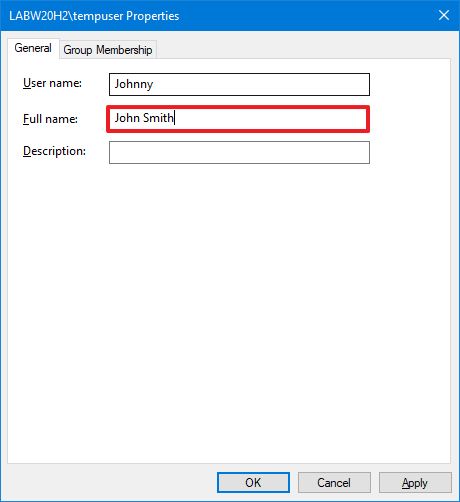 Netplwiz change account name on Windows 10