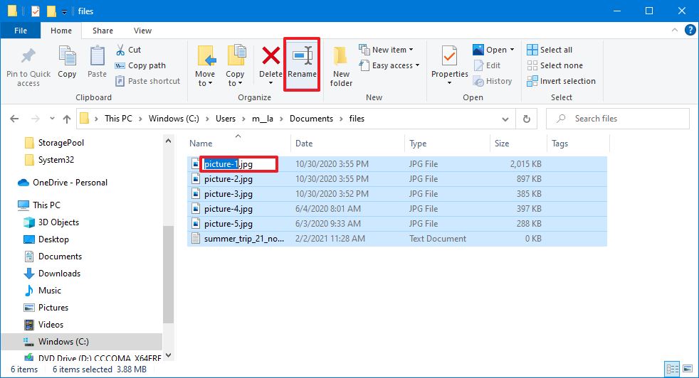 File Explorer rename files in bulk