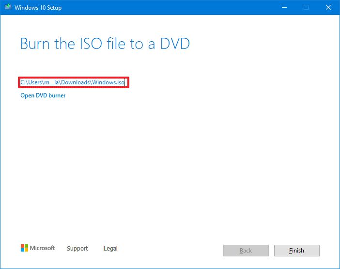 Open Windows 10 ISO location