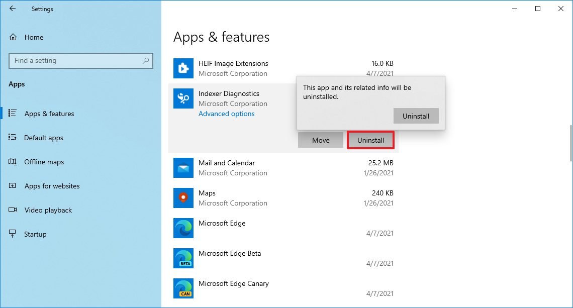 Windows 10 uninstall security app example