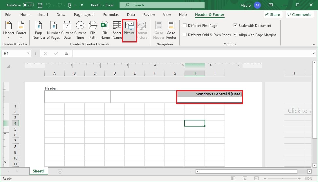 Excel insert picture for header or footer